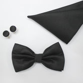 JET BLACK TEXTURED BOW TIE SET
